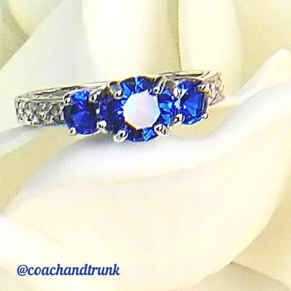 925 Sapphire Trinity Ring Channel Set White CZ STERLING SILVER NWT - Picture 7 of 9